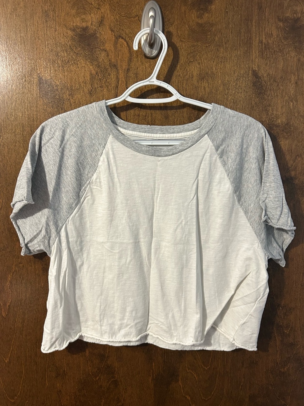 Aerie White Body with Light Gray Short Sleeve Tee